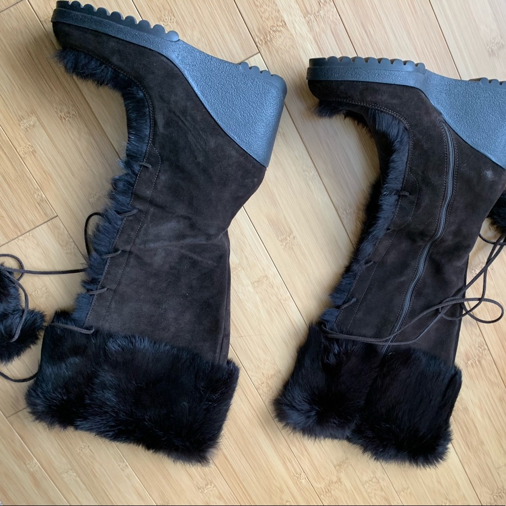 Coach brown suede lace up wedge boot 7 1/2 B